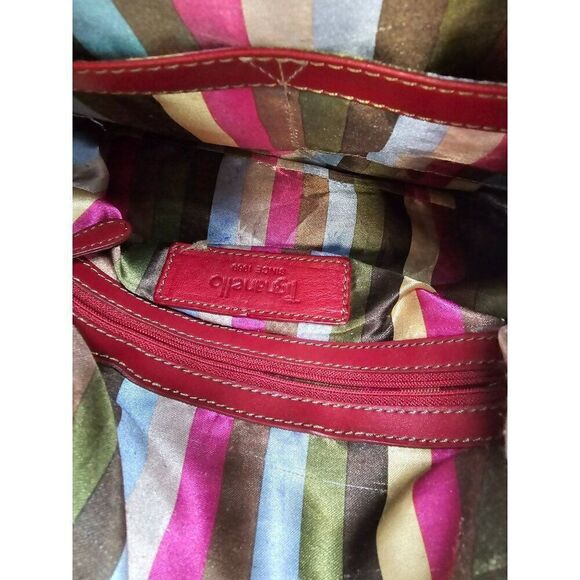 Red Leather Tignanello Shoulder Bag With Front Pockets & Adjustable Strap - Picture 6 of 7